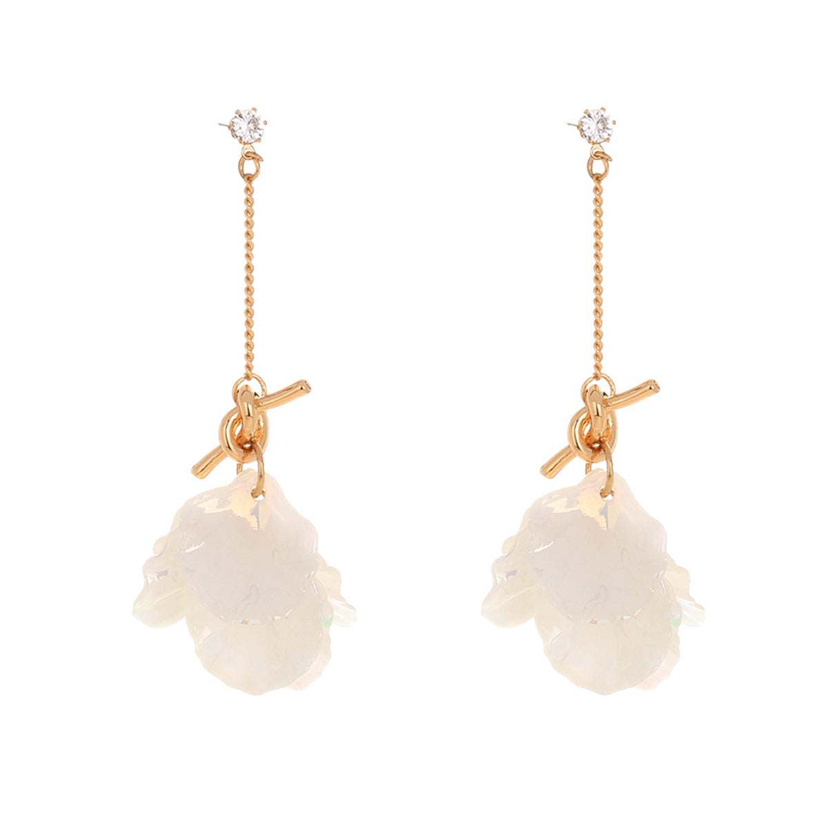 White Shell & Cubic Zirconia Cluster Drop Earrings