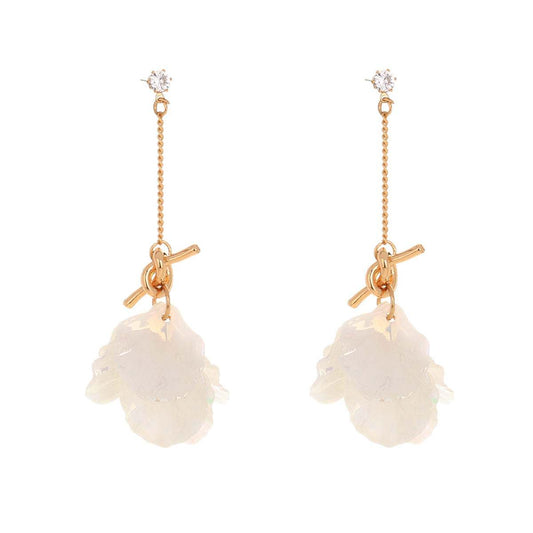White Shell & Cubic Zirconia Cluster Drop Earrings