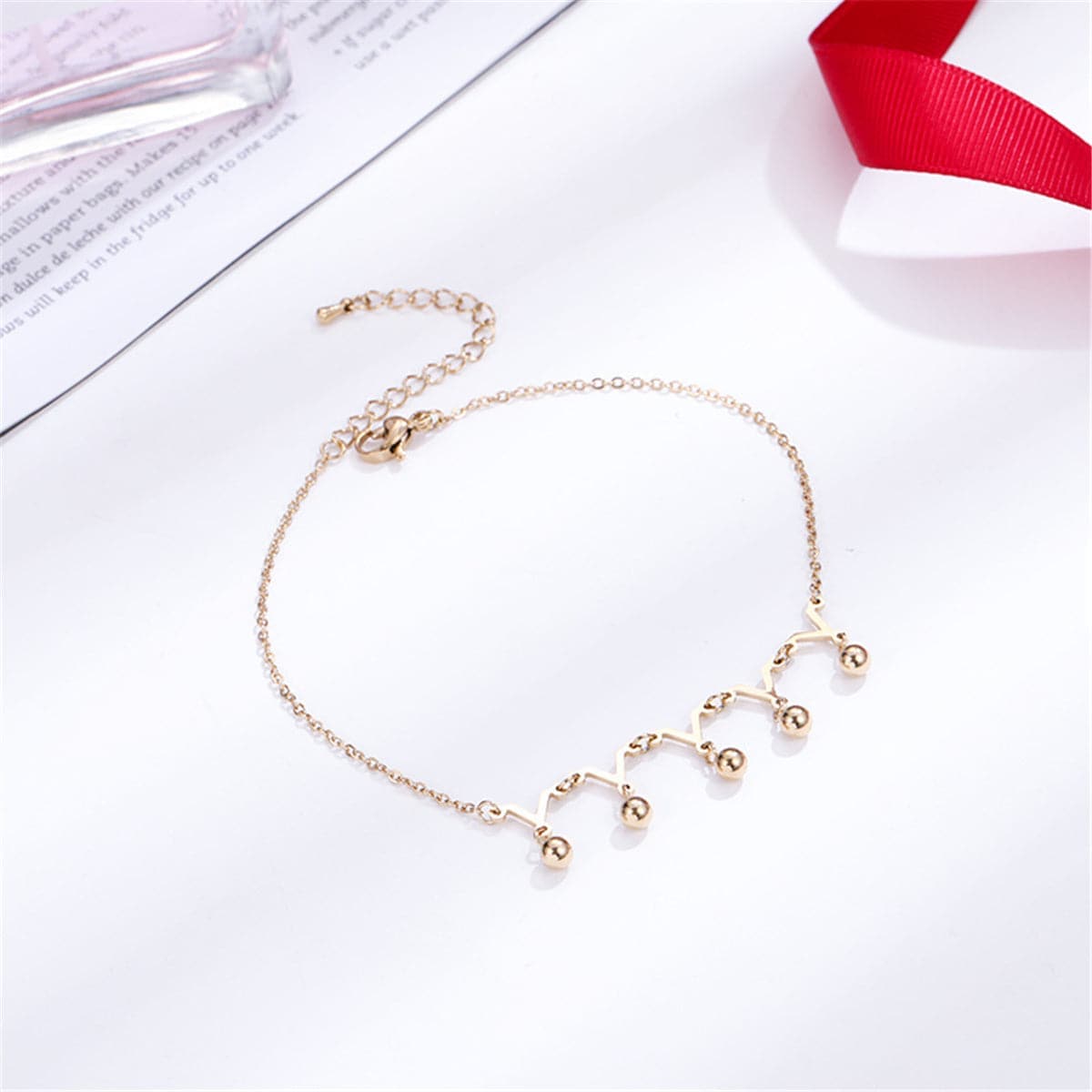 Rose Goldtone Crown Charm Anklet