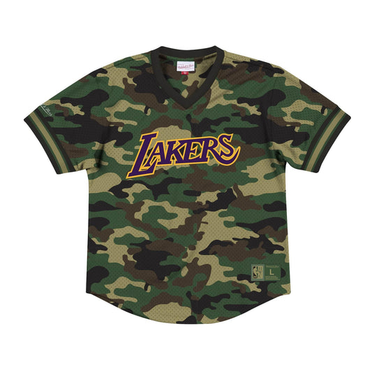 [MSPOMG18018-LALCMWD1] Mens Mitchell & Ness NBA Camo Mesh V-Neck Los Angeles Lakers - sneakAR