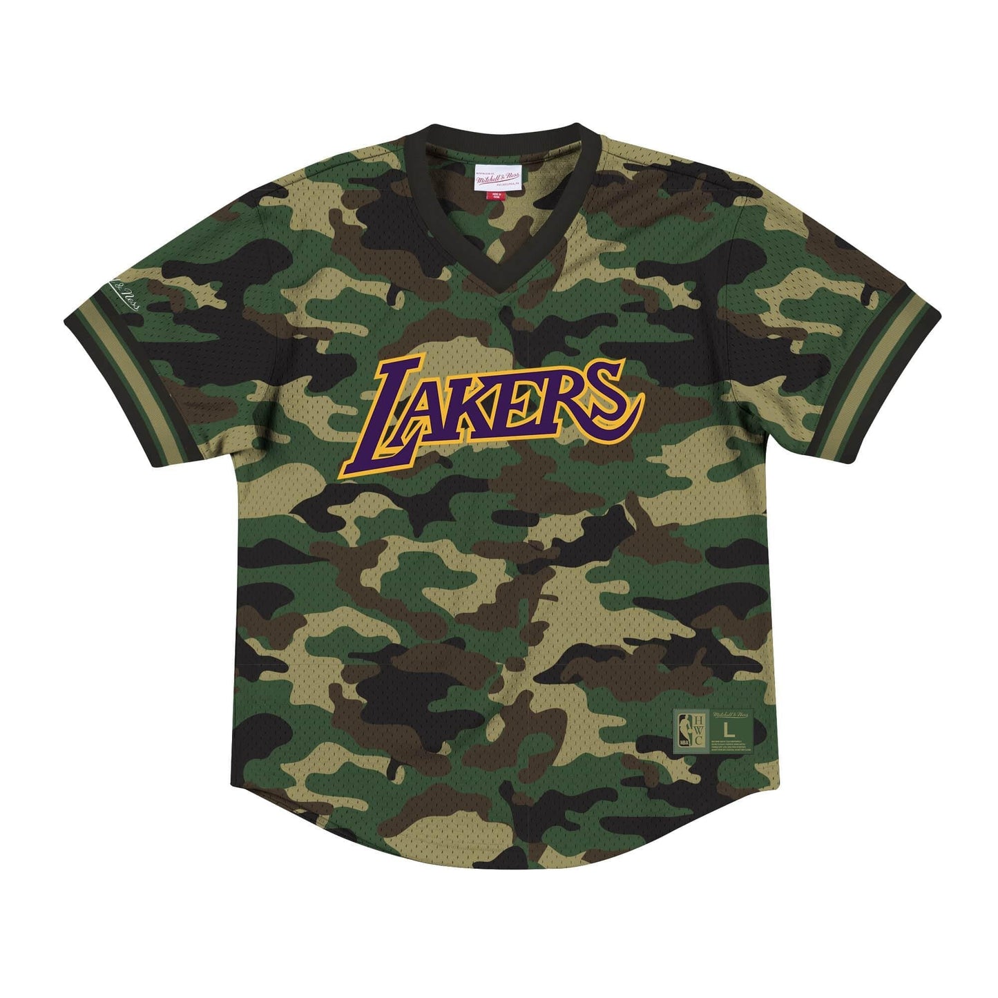 Mitchell & Ness Men's NBA Camo Mesh V-Neck Los Angeles Lakers