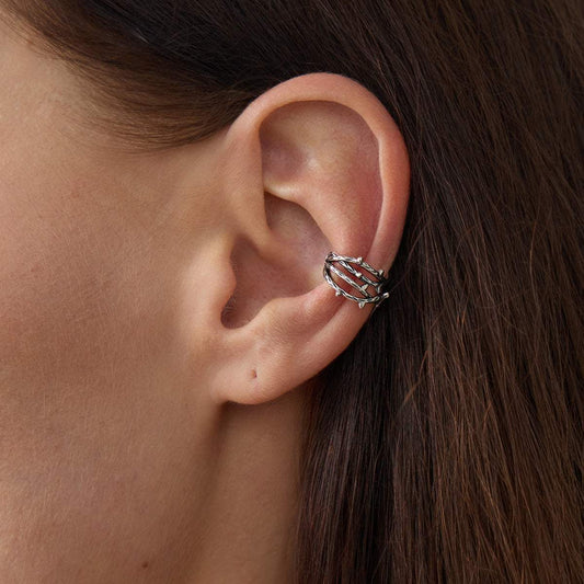 Silvertone Rattan Layered Ear Cuff