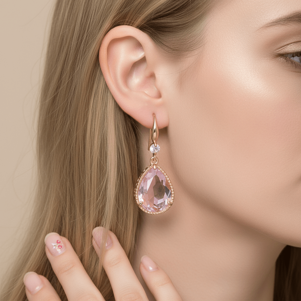 Pink Crystal & Cubic Zirconia Goldtone Teardrop Hook Earrings