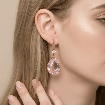 Pink Crystal & Cubic Zirconia Goldtone Teardrop Hook Earrings