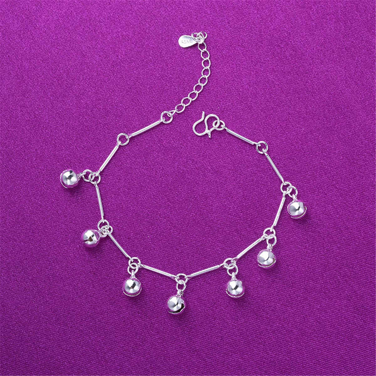 Silvertone Bell Charm Station Anklet