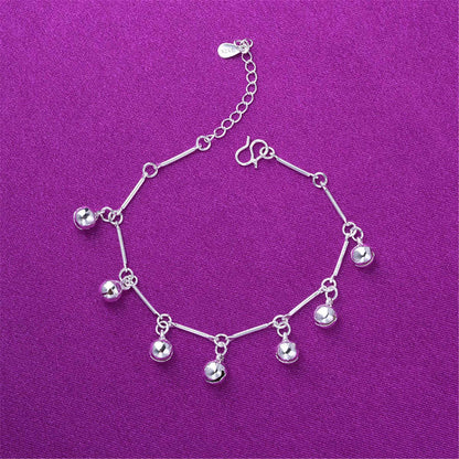 Silvertone Bell Charm Station Anklet