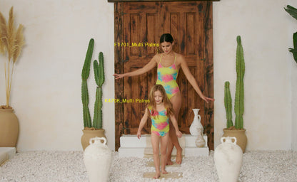 Marina West Tie Back One Piece Swimsuit (F1701) - Multi Palms