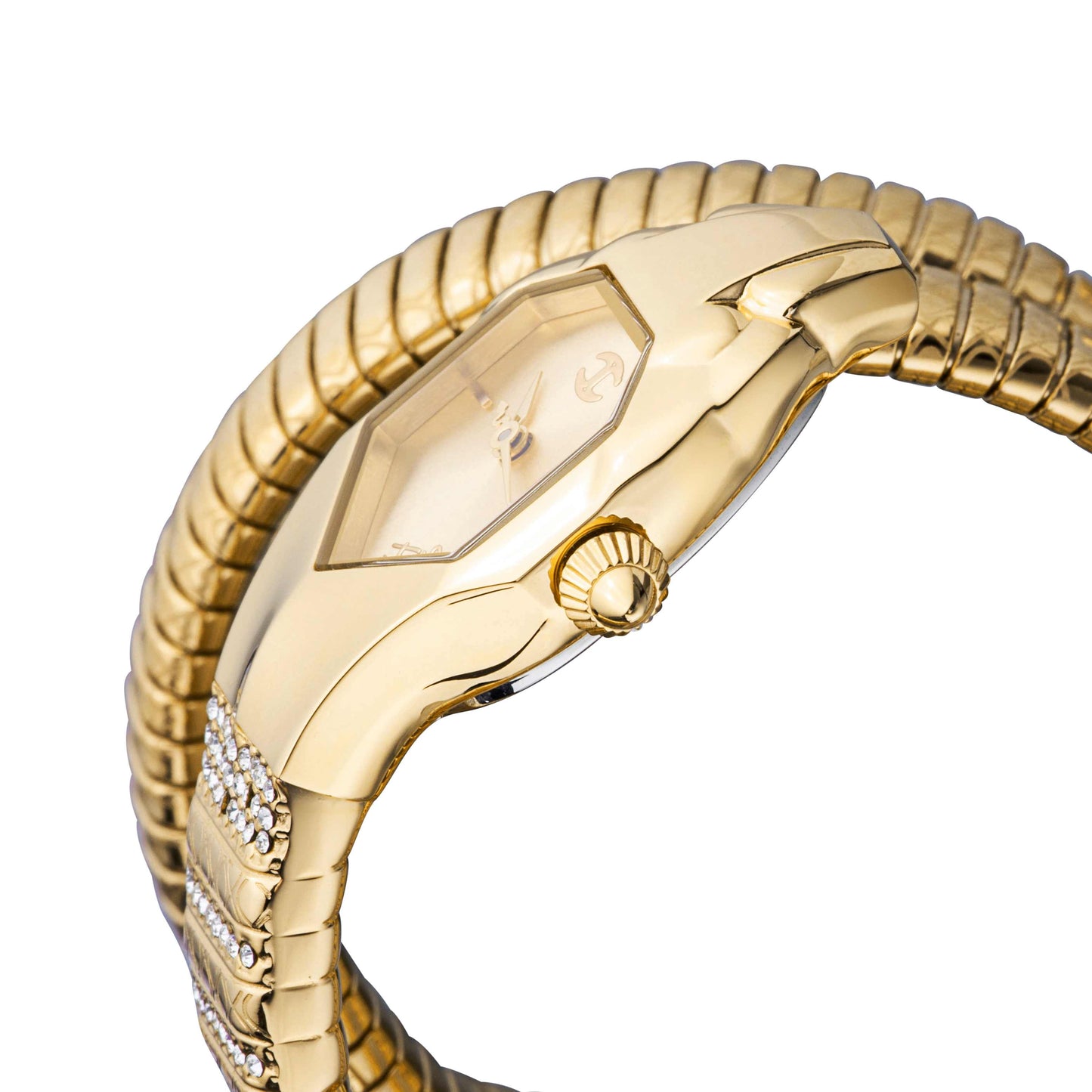 Just CAVALLI Women Watch, Gold Color Case, Champagne Dial, Gold Color Stainless Steel Metal Bracelet, 2 Hands, 3 Atm