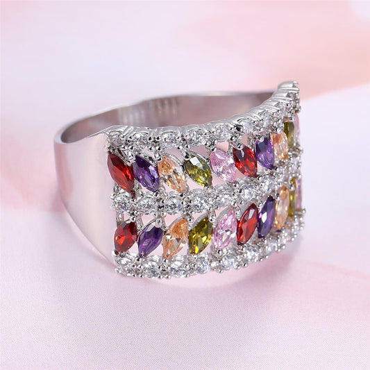 Purple Cubic Zirconia & Silvertone Marquise-Cut Band