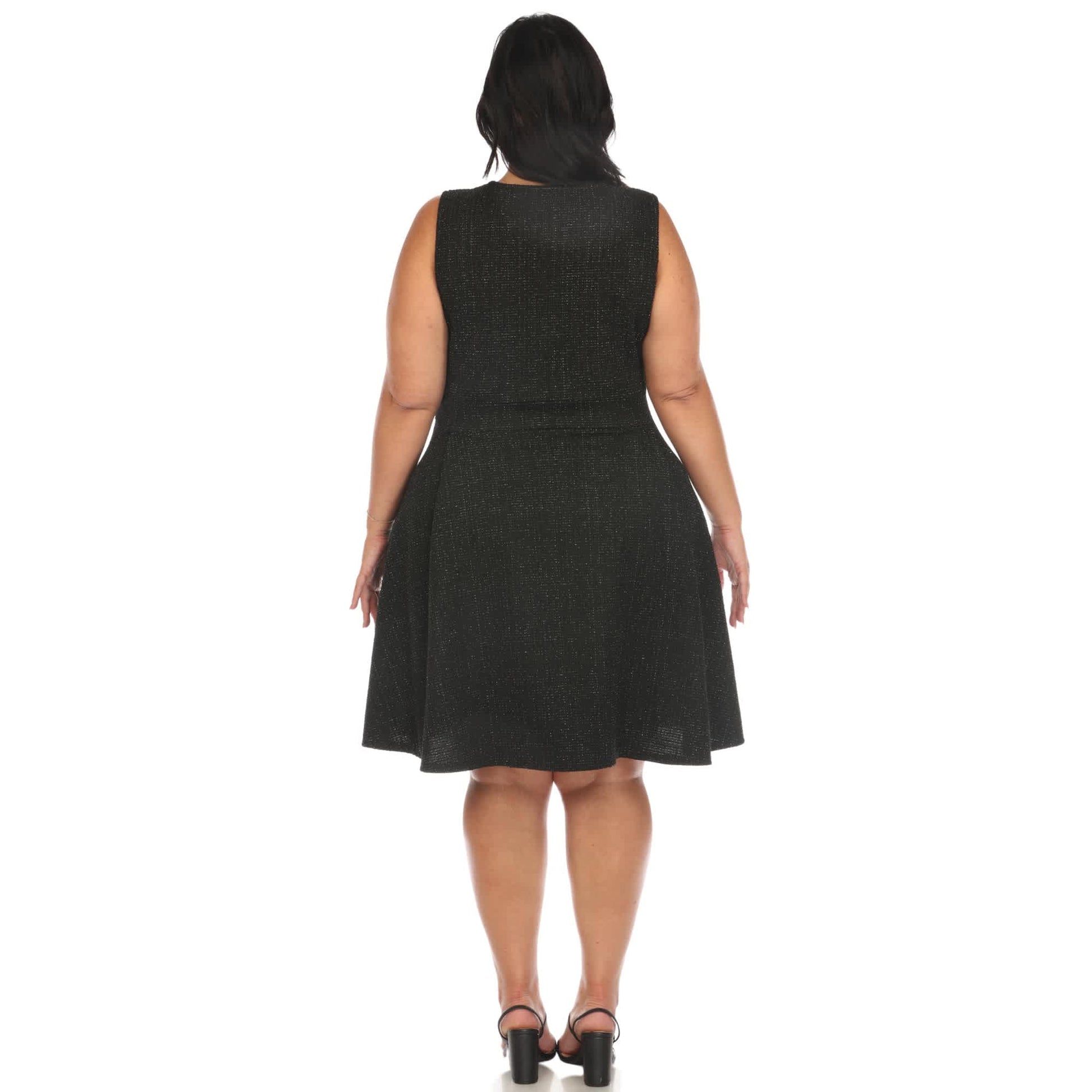 women's plus size fit and flare dresses White Mark Knee Length Dress, Blue, 3X while the pull White Mark Plus Size Tweed