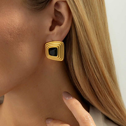 Resin & Goldtone Layered Trapezium Stud Earrings