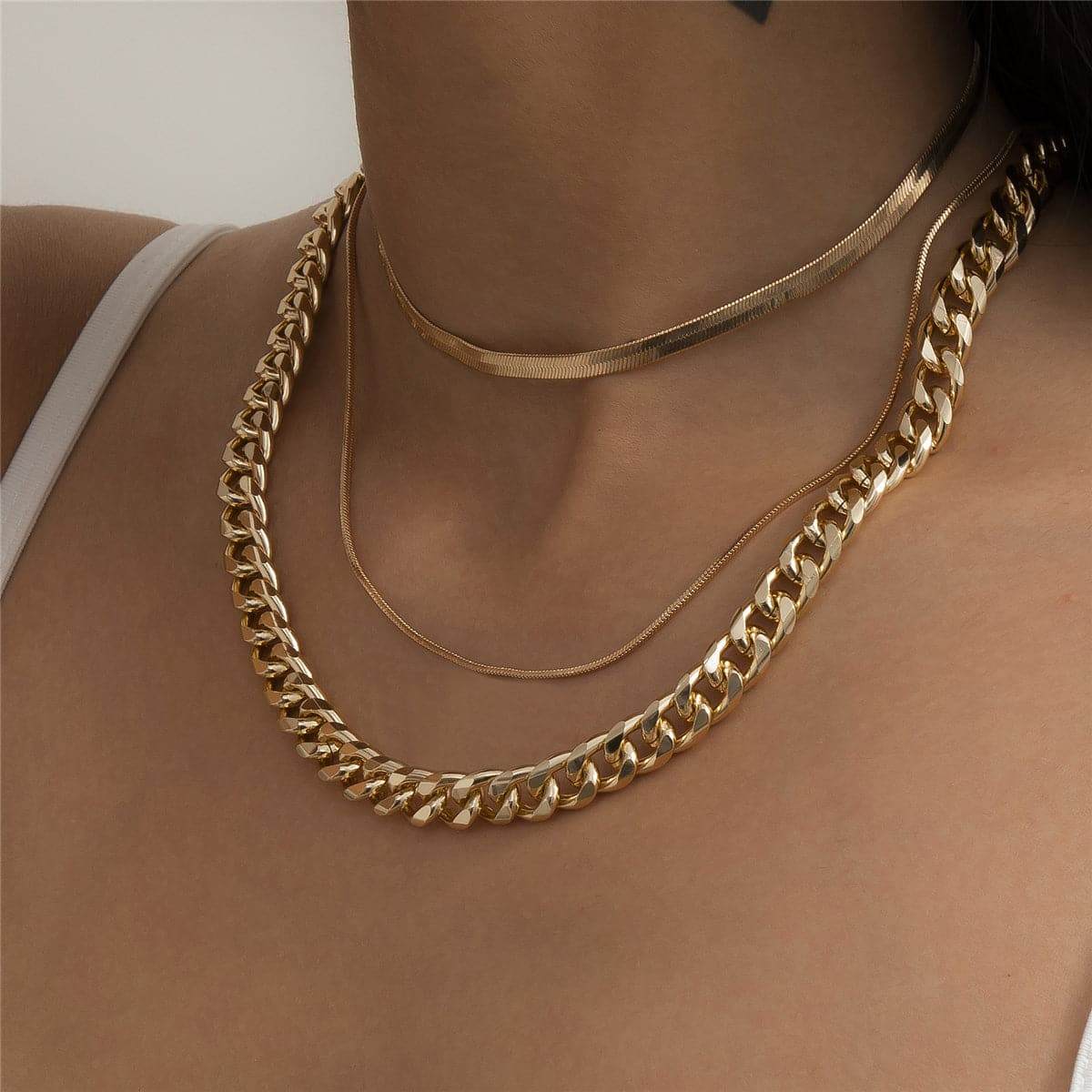 Goldtone Snake Chain & Choker Set