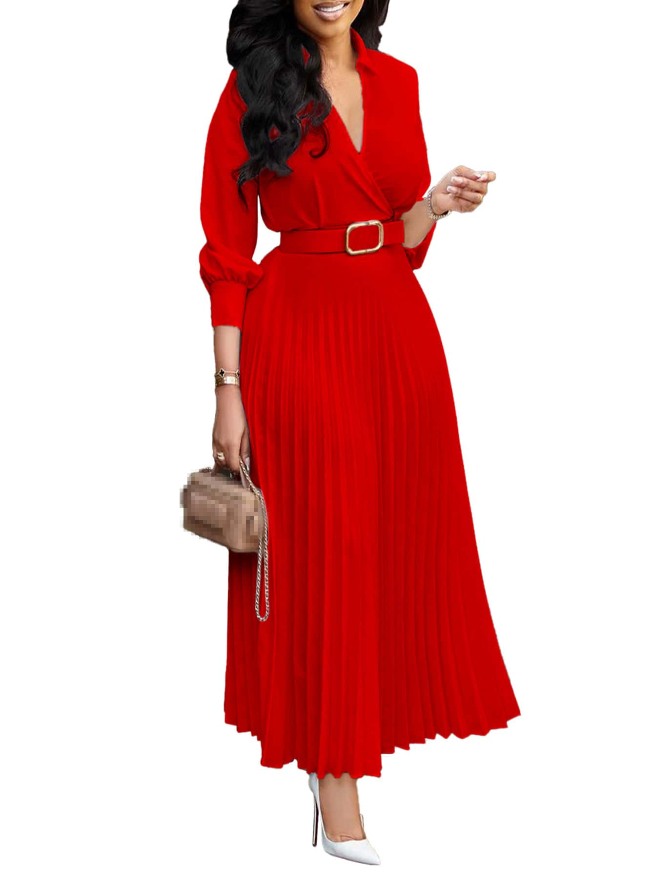 Chic YC Women's 3/4 Sleeve Flared A Line Dress Red / L Chic YC Women's 3/4 Sleeve Flared A Line Dress Red / L
