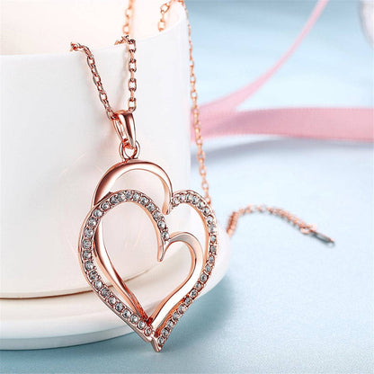 Cubic Zirconia & Rose Goldtone Double-Heart Pendant Necklace