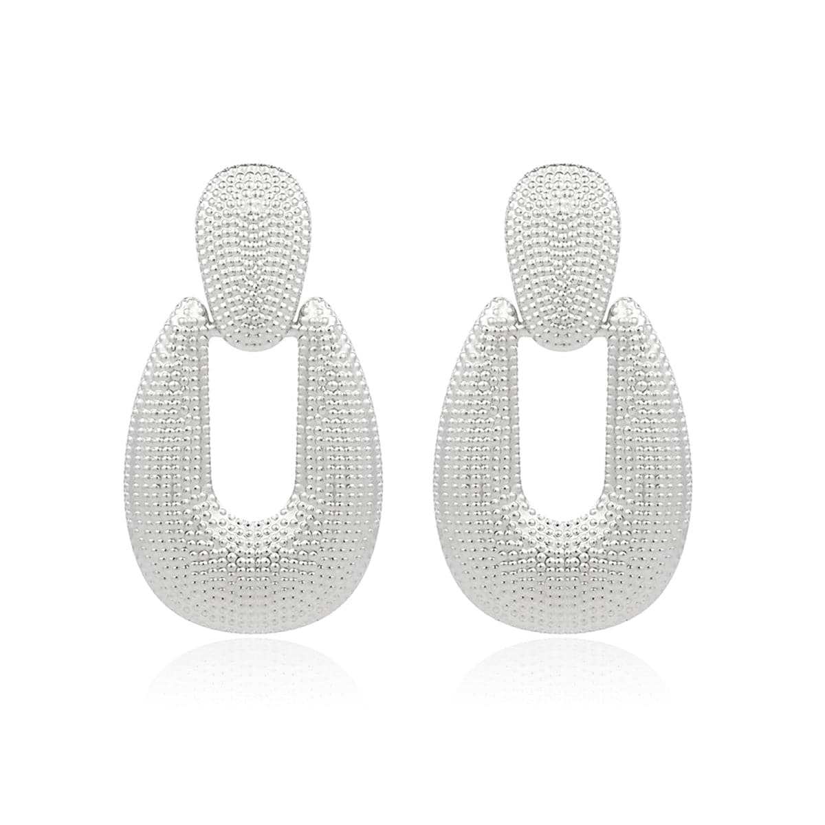 Silvertone Studded Open Oval Drop Earrings