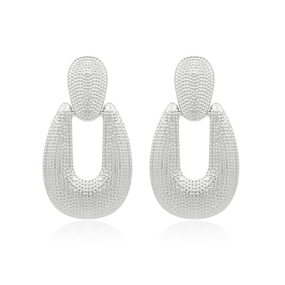 Silvertone Studded Open Oval Drop Earrings