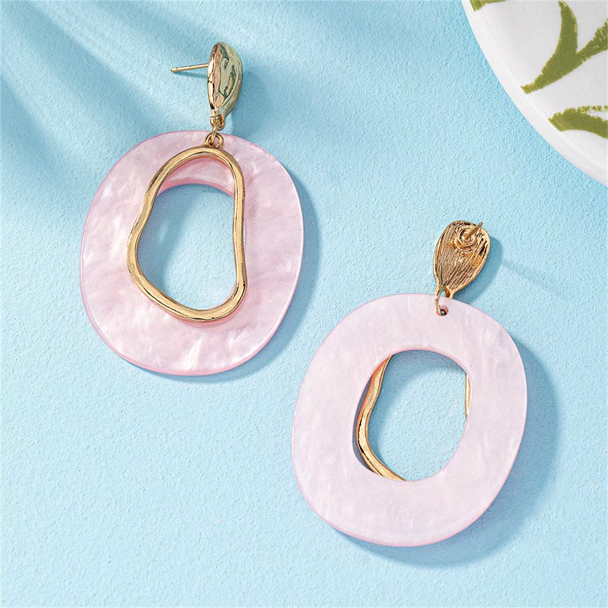 Ivory Acrylic & Goldtone Circular Dangle Earrings