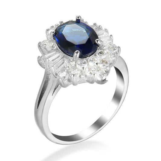 Navy Crystal & Cubic Zirconia Silvertone Flower Ring