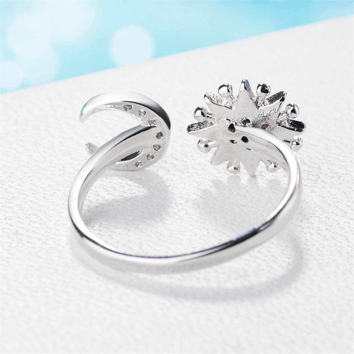 Cubic Zirconia & Silvertone Sun & Moon Bypass Ring