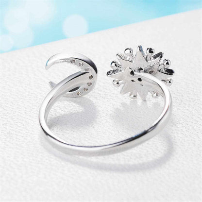 Cubic Zirconia & Silvertone Sun & Moon Bypass Ring