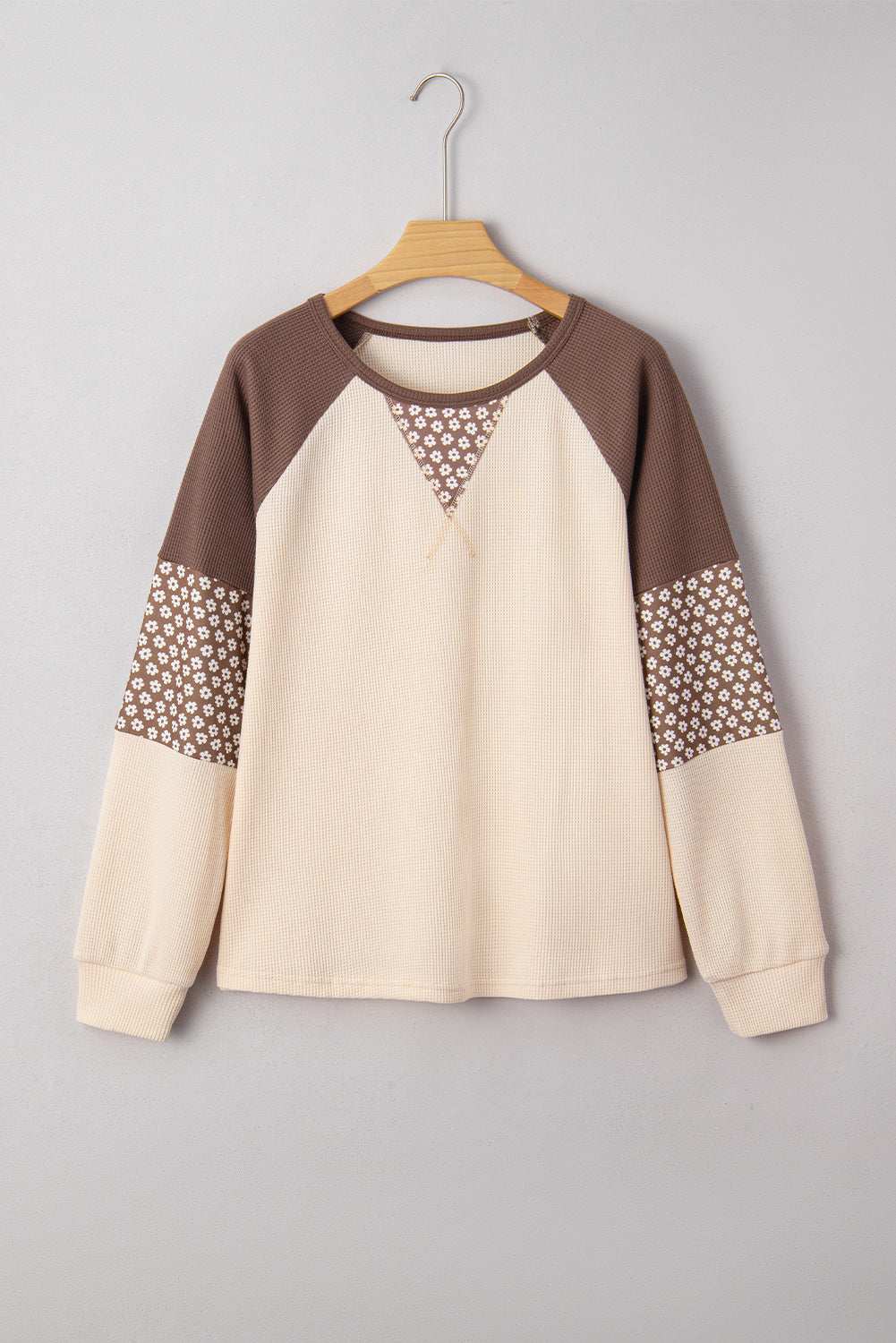 Emmeline Patchwork Color Block Long Sleeve Top - Brown / L - 12/14