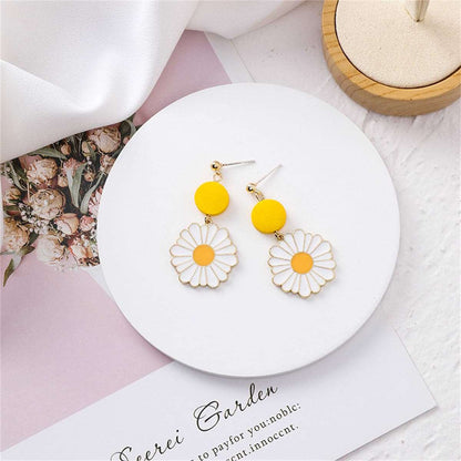 White & Yellow Mum Drop Earrings