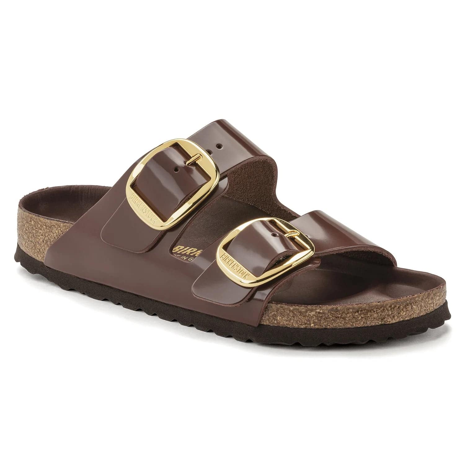 BIRKENSTOCK ブラウンサンダル サイズ38 Birkenstock Arizona Big Buckle Natural Leather Patent High Shine