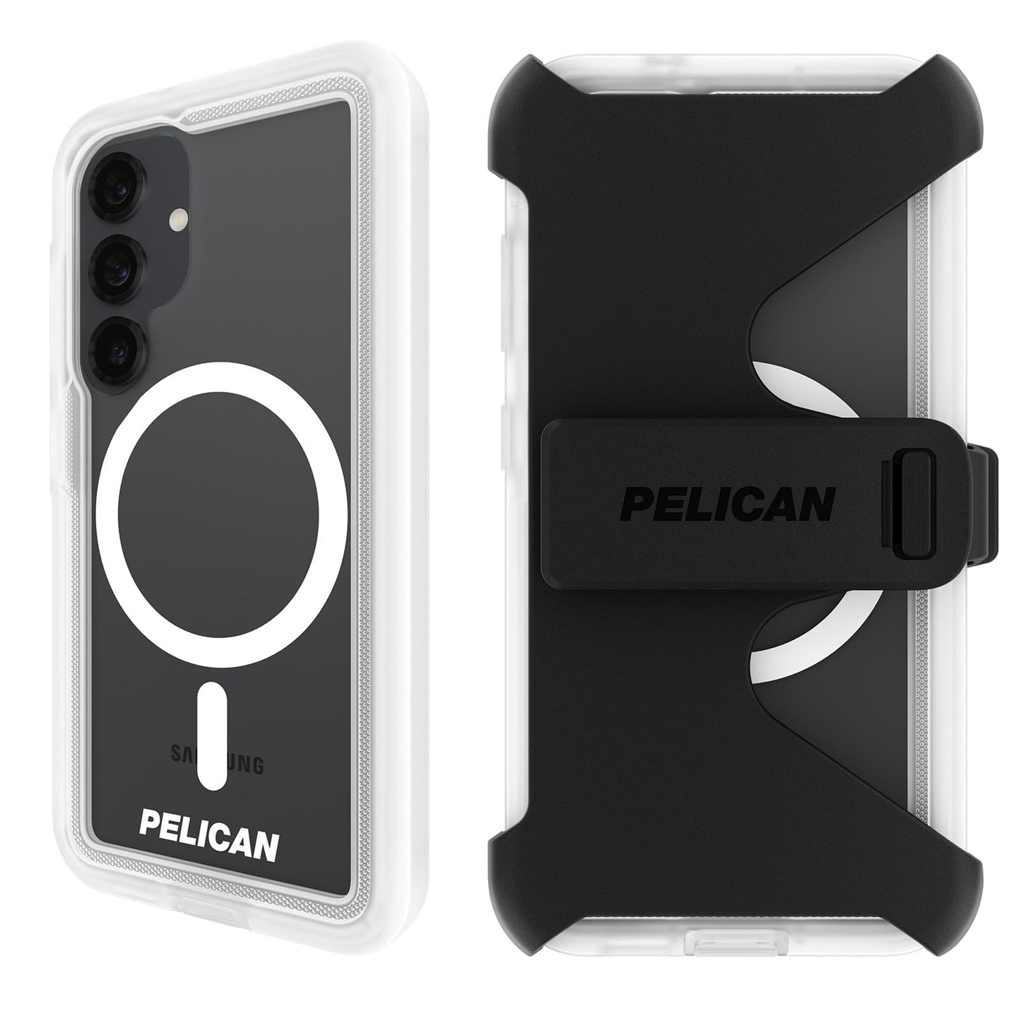 Pelican Voyager Samsung Galaxy S25 Case [Magnetic and Wireless Charging] Rugged Phone Case w/ 18ft Mil-Std Drop Protection - Heavy Duty Cover W/Belt Clip Holster for Samsung Galaxy S25 6.2" - Clear