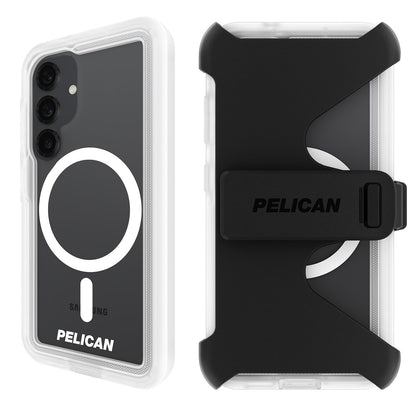 Pelican Voyager Samsung Galaxy S25 Case [Magnetic and Wireless Charging] Rugged Phone Case w/ 18ft Mil-Std Drop Protection - Heavy Duty Cover W/Belt Clip Holster for Samsung Galaxy S25 6.2" - Clear