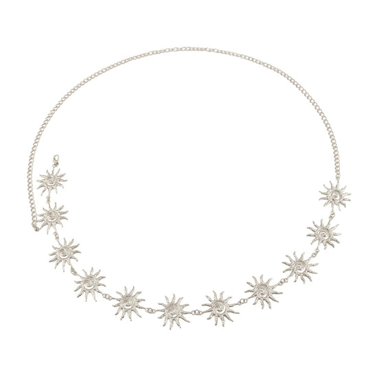 Silvertone Swirl Sun Charm Waist Chain