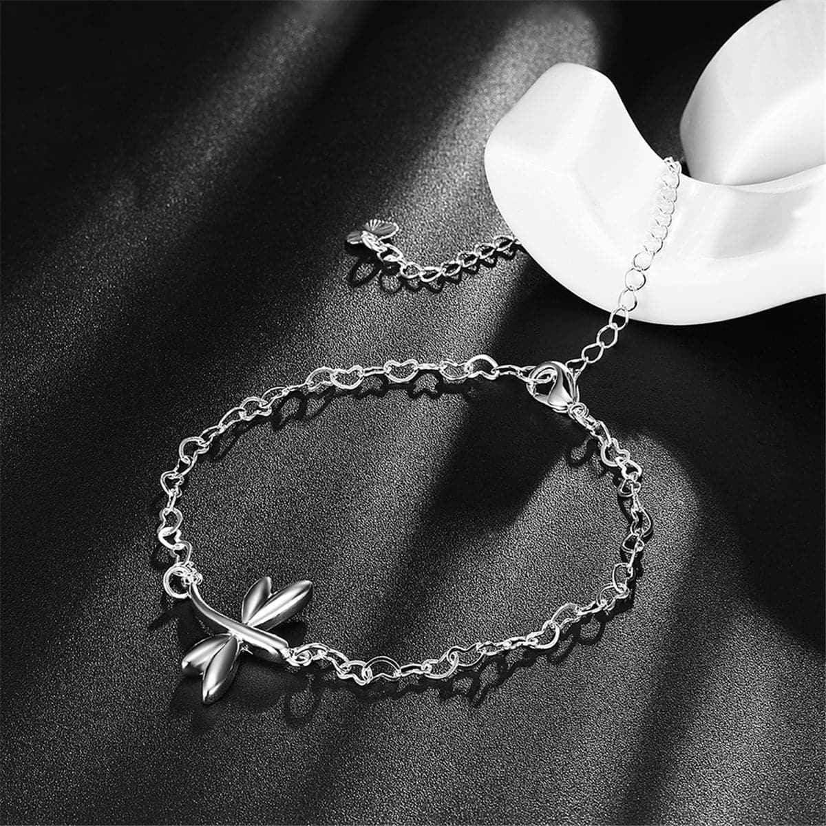 Silvertone Dragonfly Anklet
