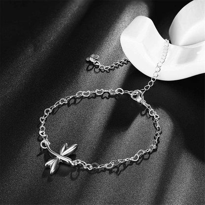 Silvertone Dragonfly Anklet