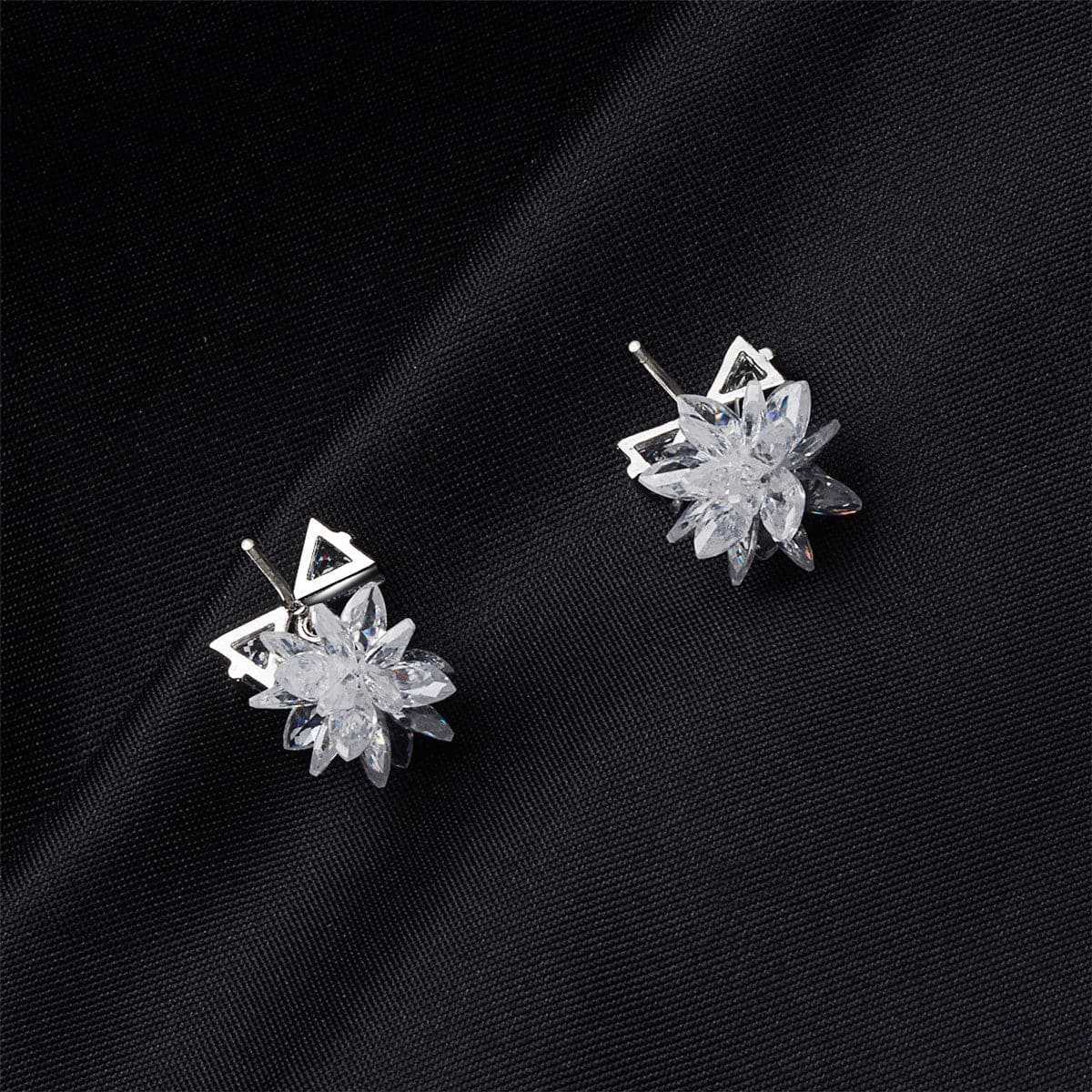 Cubic Zirconia & Crystal Silvertone Bow & Snowflake Drop Earrings