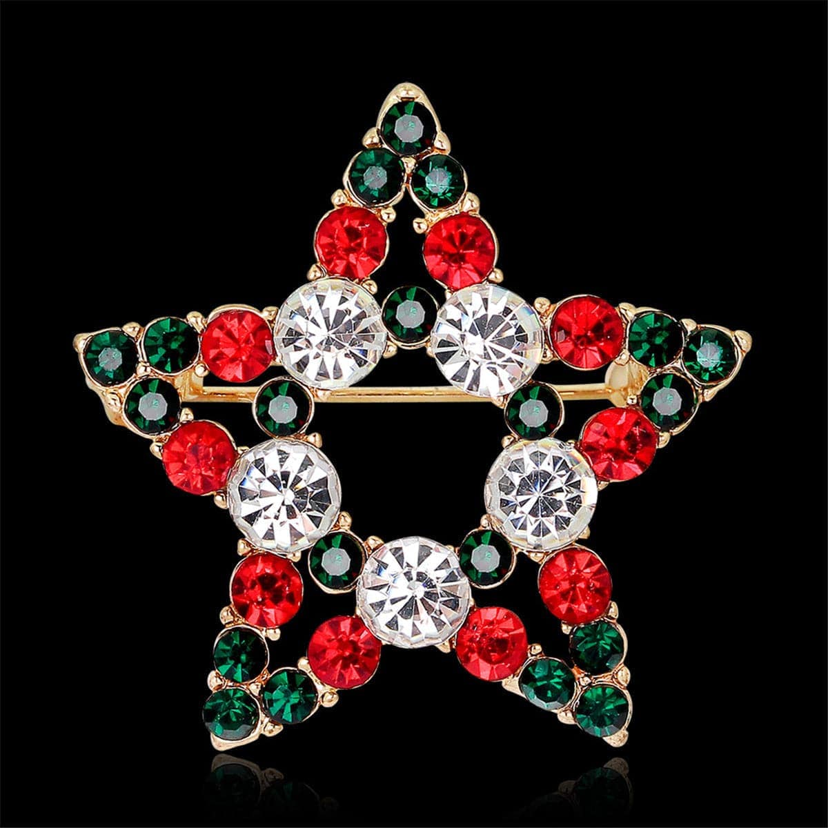 Cubic Zirconia & Goldtone Hollow Star Brooch