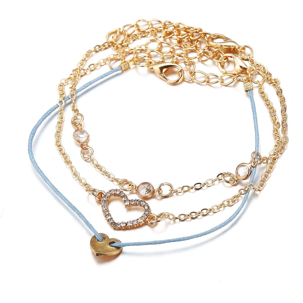Cubic Zirconia & Goldtone Heart Bracelet Set