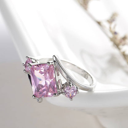 Pink Crystal & Cubic Zirconia Curve Princess-Cut Ring-5