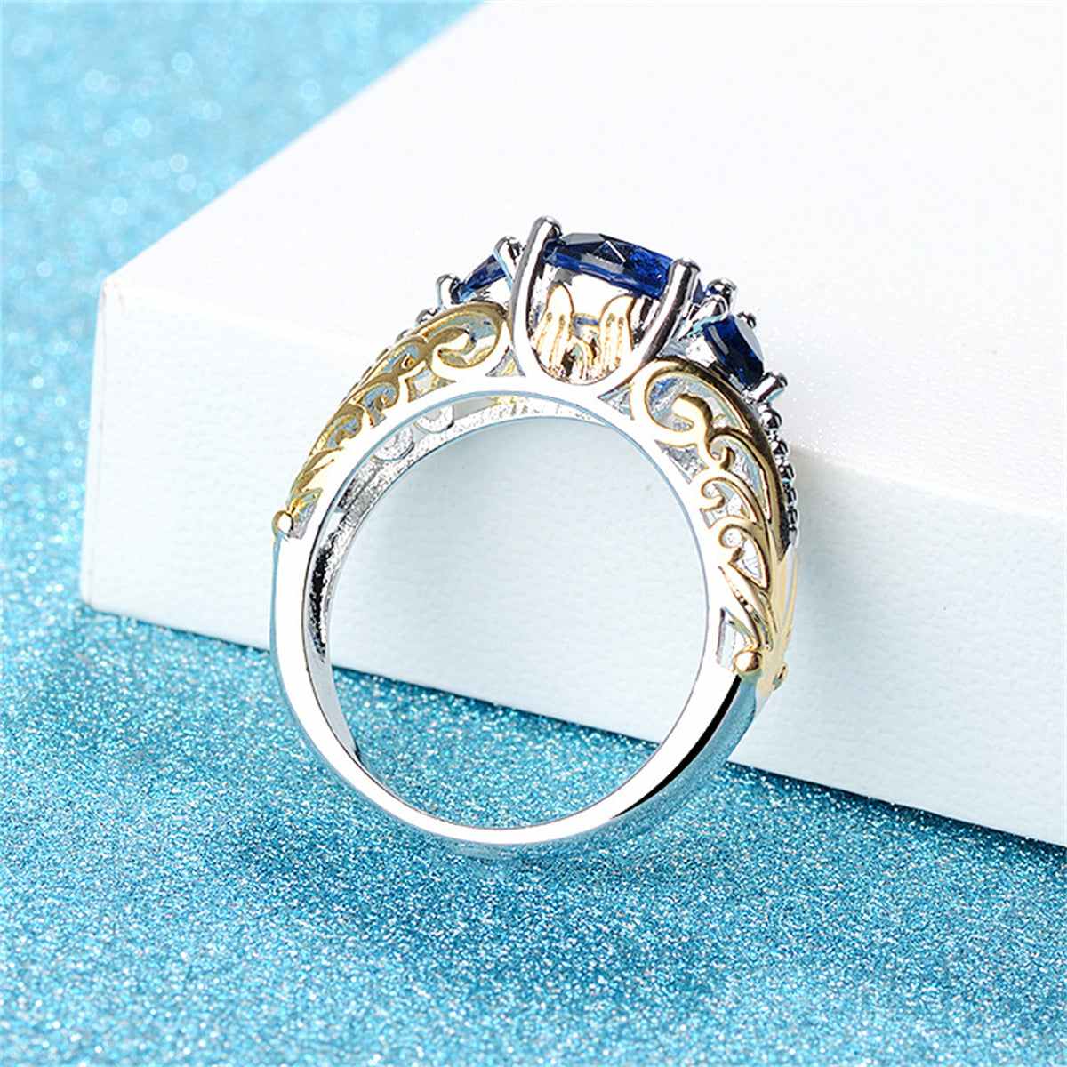 Navy Crystal & Two-Tone Heart-Cut Ring-1
