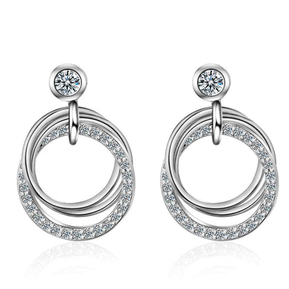 Cubic Zirconia & Silvertone Triple Circle Drop Earrings