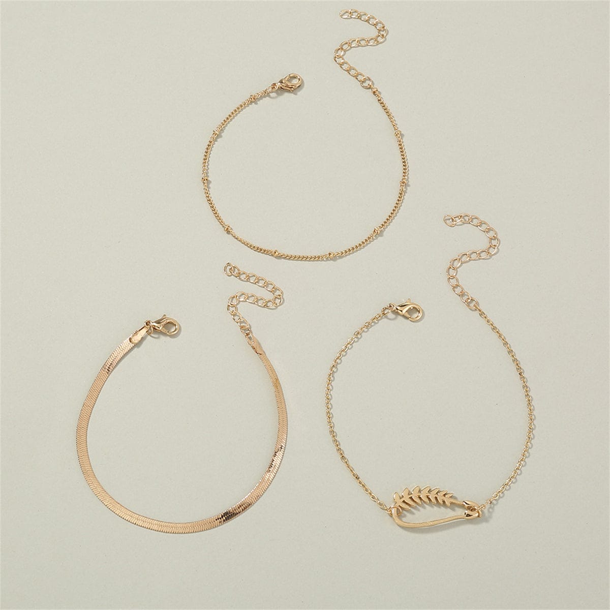 Goldtone Botany Charm Cable Chain Bracelet Set