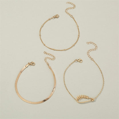 Goldtone Botany Charm Cable Chain Bracelet Set