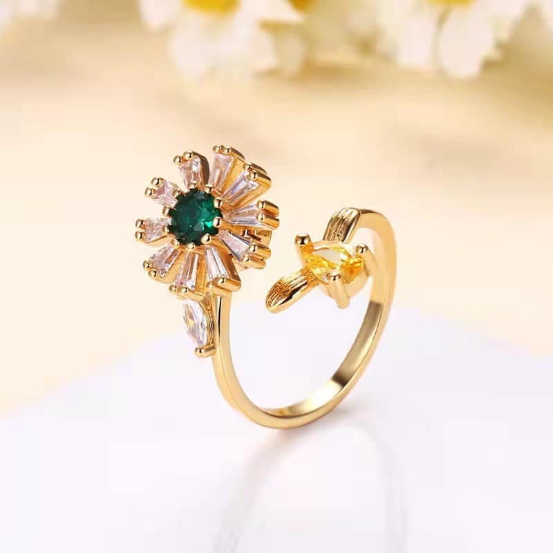 Crystal & Cubic Zirconia Goldtone Bee & Flower Adjustable Ring