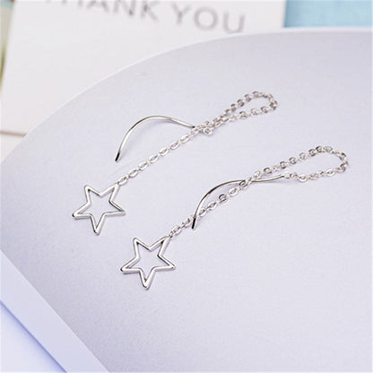 Silvertone Hollow Star Threader Earrings