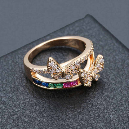 Rainbow Crystal & Cubic Zirconia Butterfly Ring-28