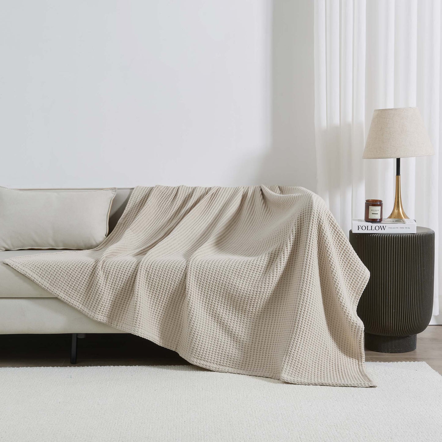 Patina Vie Maison 100% Cotton All-Season Waffle Weave Knit Throw Blanket
