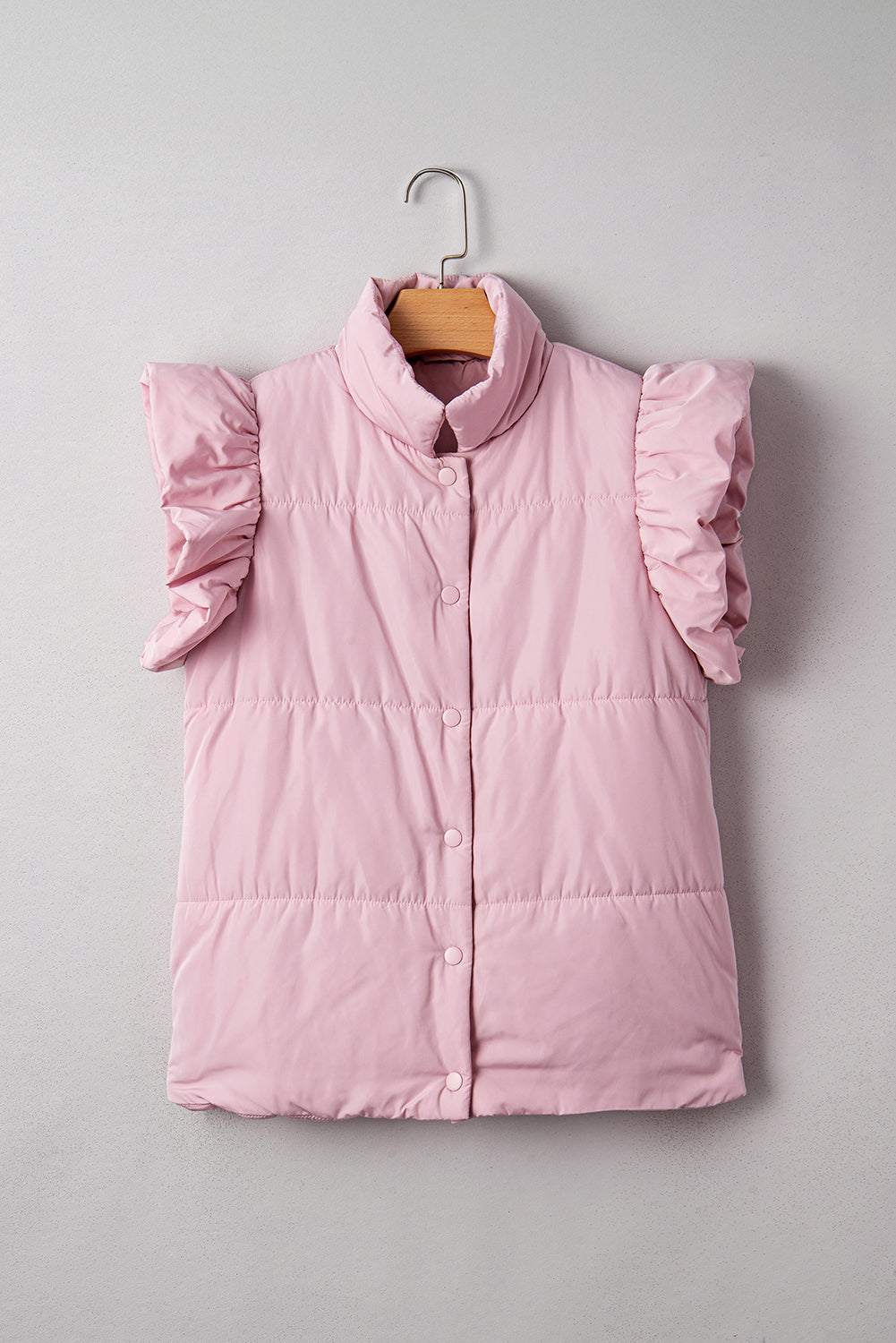 Ava Sleeve Snap Puffer Vest - Pink / L - 12/14