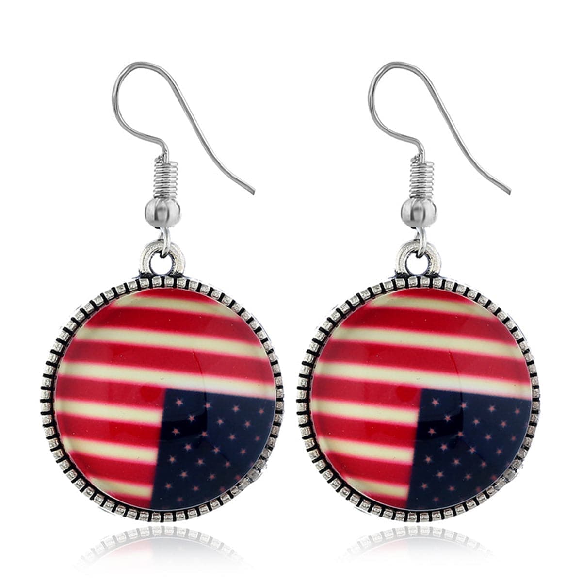 Red Resin & Silvertone American Flag Round Drop Earrings