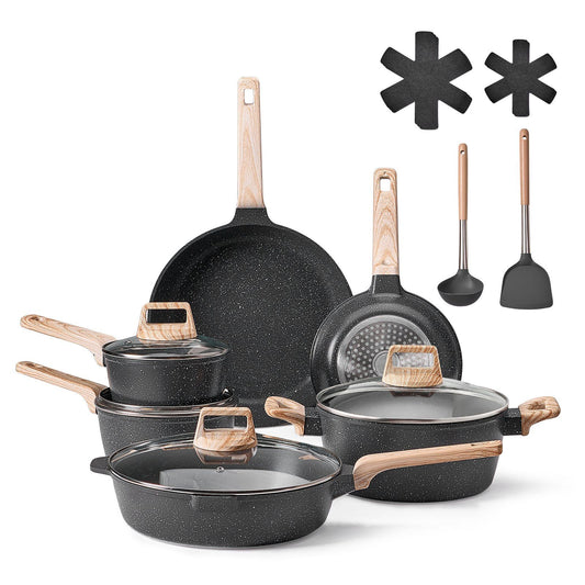 VEVOR 17 Piece Pots and Pans Set Granite Nonstick Kitchen Cookware Induction Black - 2