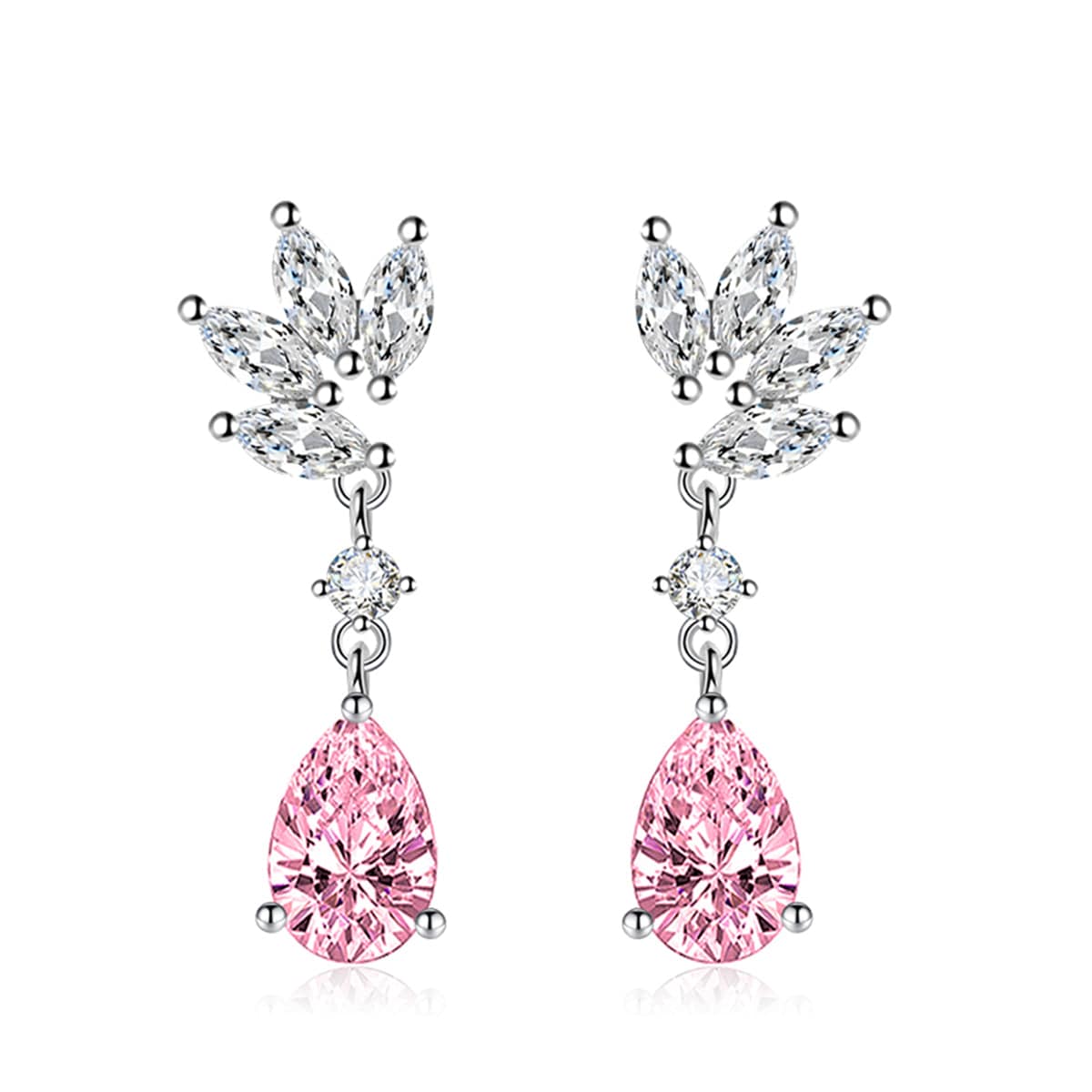 Cubic Zirconia & Pink Crystal Botanical Drop Earrings