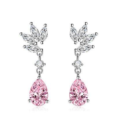 Cubic Zirconia & Pink Crystal Botanical Drop Earrings