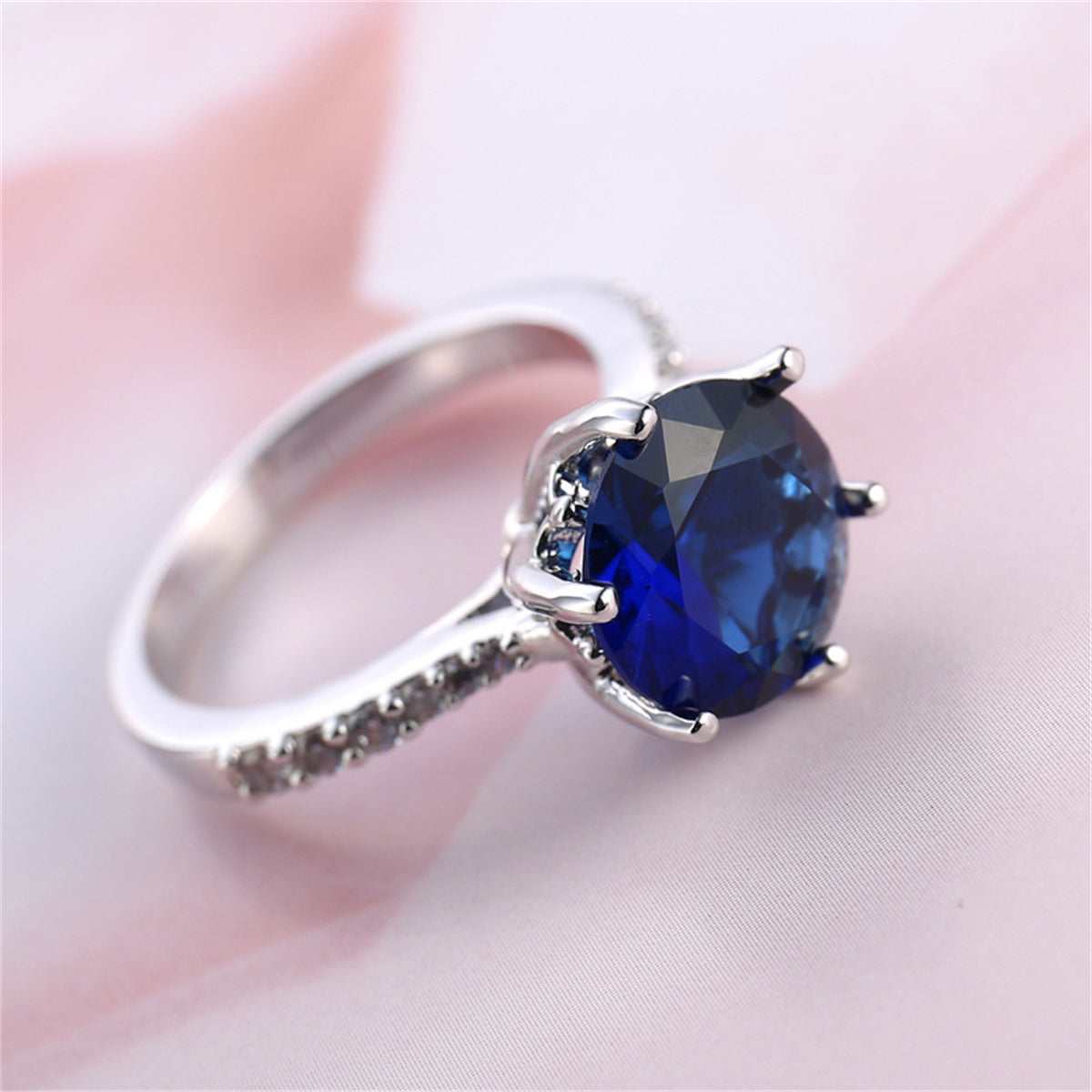 Blue Crystal & Cubic Zirconia Pavé Round-Cut Ring-5